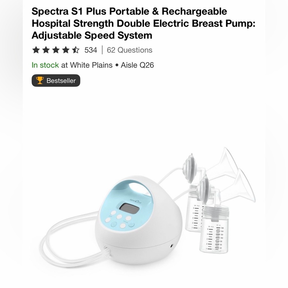 Spectra S1 Plus Portable Electric Breast Pump - White and Blue